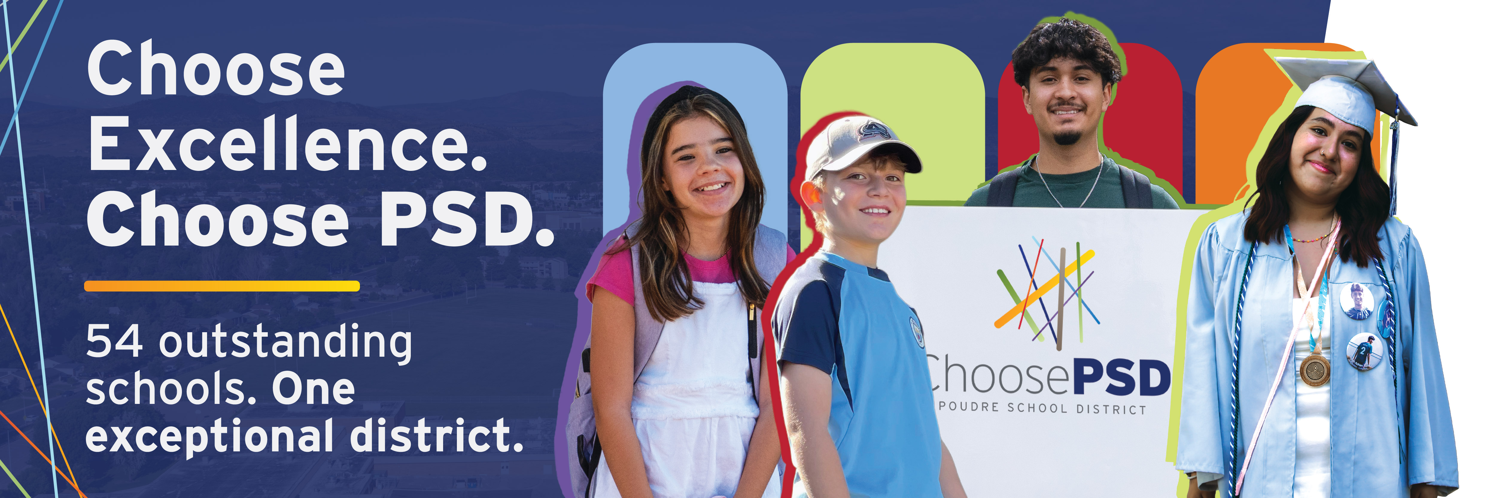 Smiling students and a message that says Choose PSD