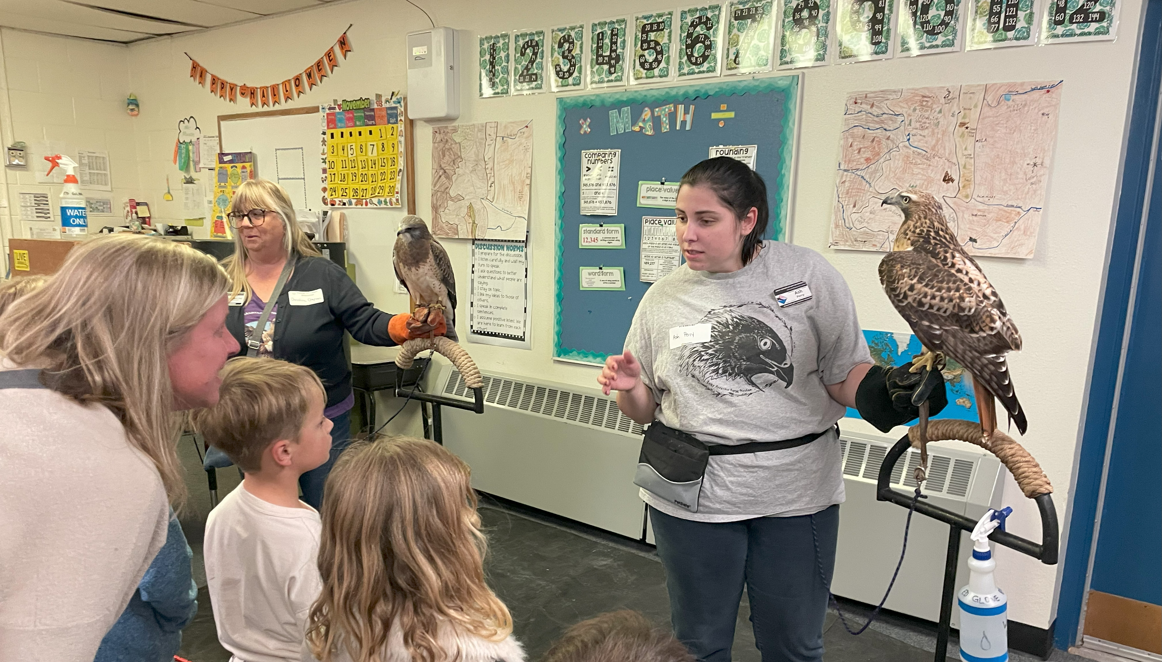 The Rocky Mountain Raptor Program shows off big birds to Shepardson students. 