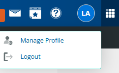 Screen shot of  "Manage Profile" and "Logout"  in the top right corner on the PD Online Catalog. 