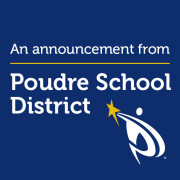 An announcement from Poudre School District graphic for details about school registration and choice applications. 